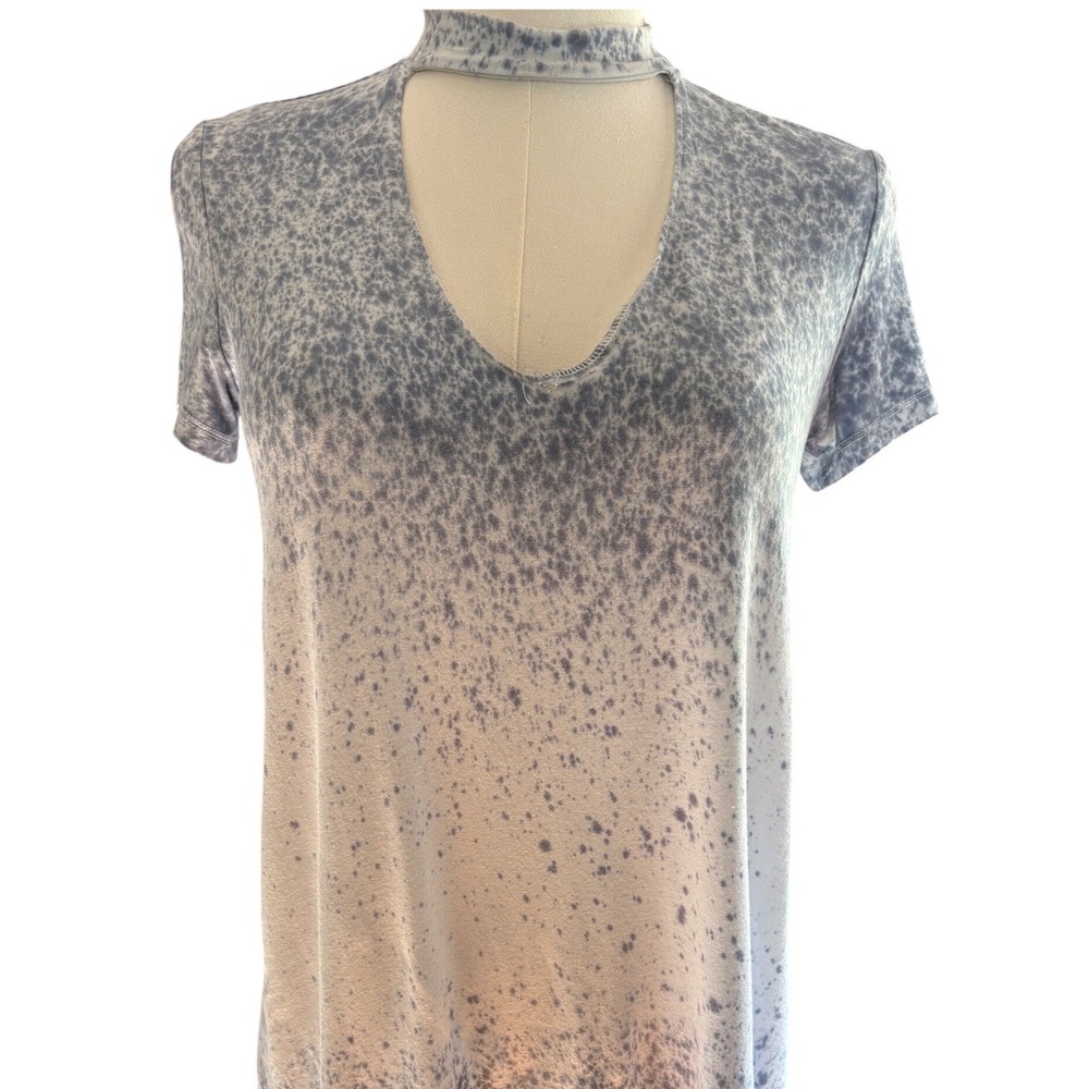 American Eagle Soft & Sexy Choker Neck V-Cutout Speckled Tee Blue XS 7434213771